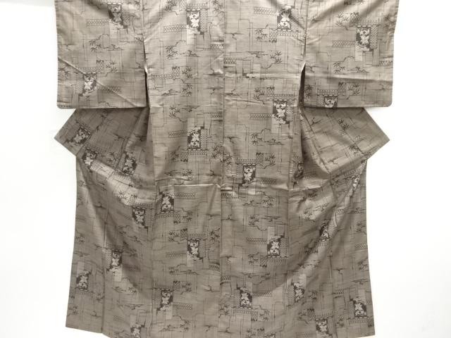 大特価品　幾何学に花模様織り出し本場泥大島紬着物(9マルキ)